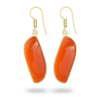 Carnelian Earrings – 18K Gold-Plated Bezel, Handmade Minimal Design | Made to Order