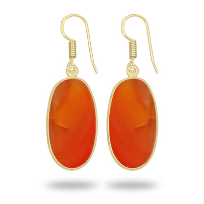 Carnelian Earrings – 18K Gold-Plated Bezel, Handmade Minimal Design | Made to Order