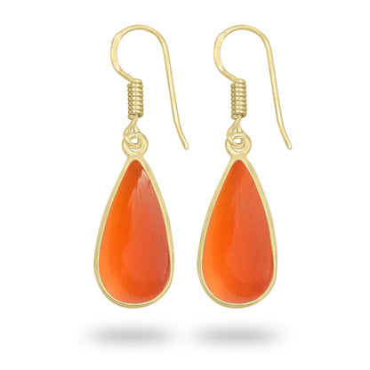 Carnelian Earrings – 18K Gold-Plated Bezel, Handmade Minimal Design | Made to Order