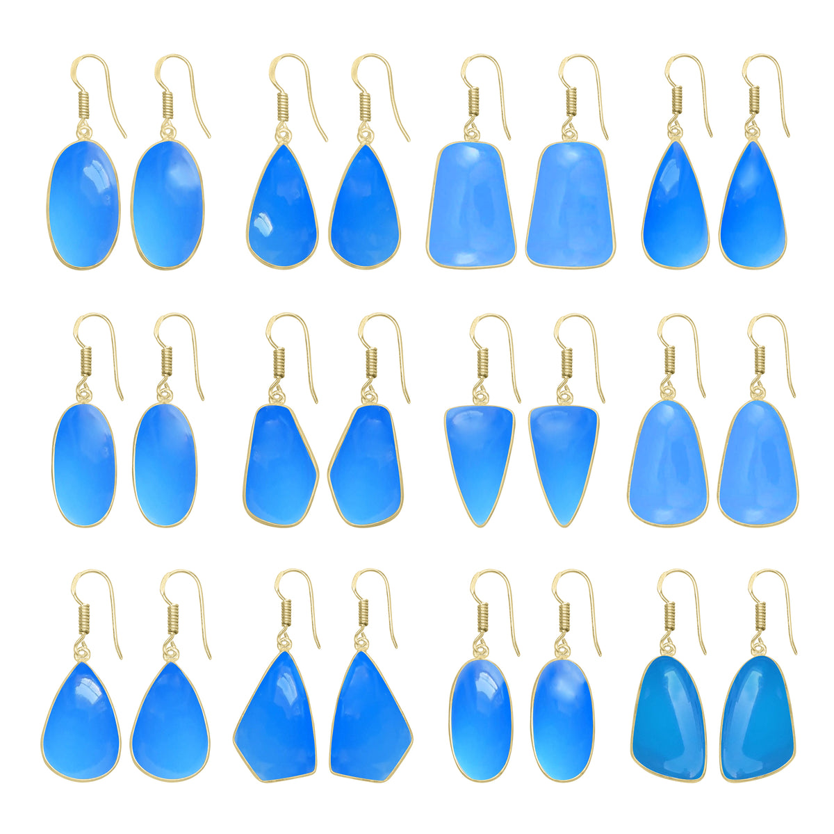 Blue Chalcedony Earrings – 18K Gold-Plated Bezel, Handmade Minimal Design | Made to Order