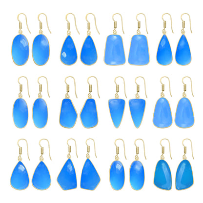 Blue Chalcedony Earrings – 18K Gold-Plated Bezel, Handmade Minimal Design | Made to Order