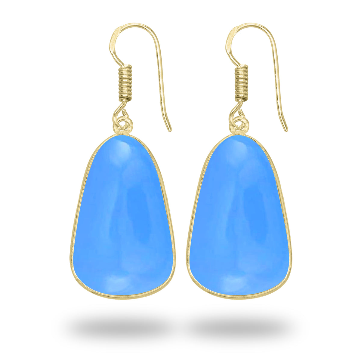 Blue Chalcedony Earrings – 18K Gold-Plated Bezel, Handmade Minimal Design | Made to Order