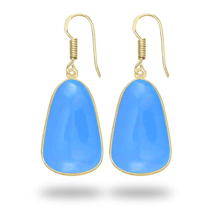 Blue Chalcedony Earrings – 18K Gold-Plated Bezel, Handmade Minimal Design | Made to Order