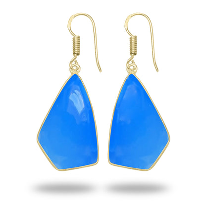 Blue Chalcedony Earrings – 18K Gold-Plated Bezel, Handmade Minimal Design | Made to Order