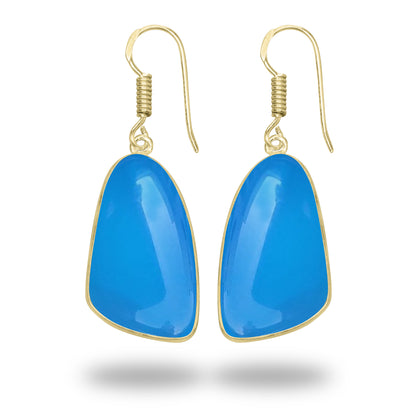 Blue Chalcedony Earrings – 18K Gold-Plated Bezel, Handmade Minimal Design | Made to Order