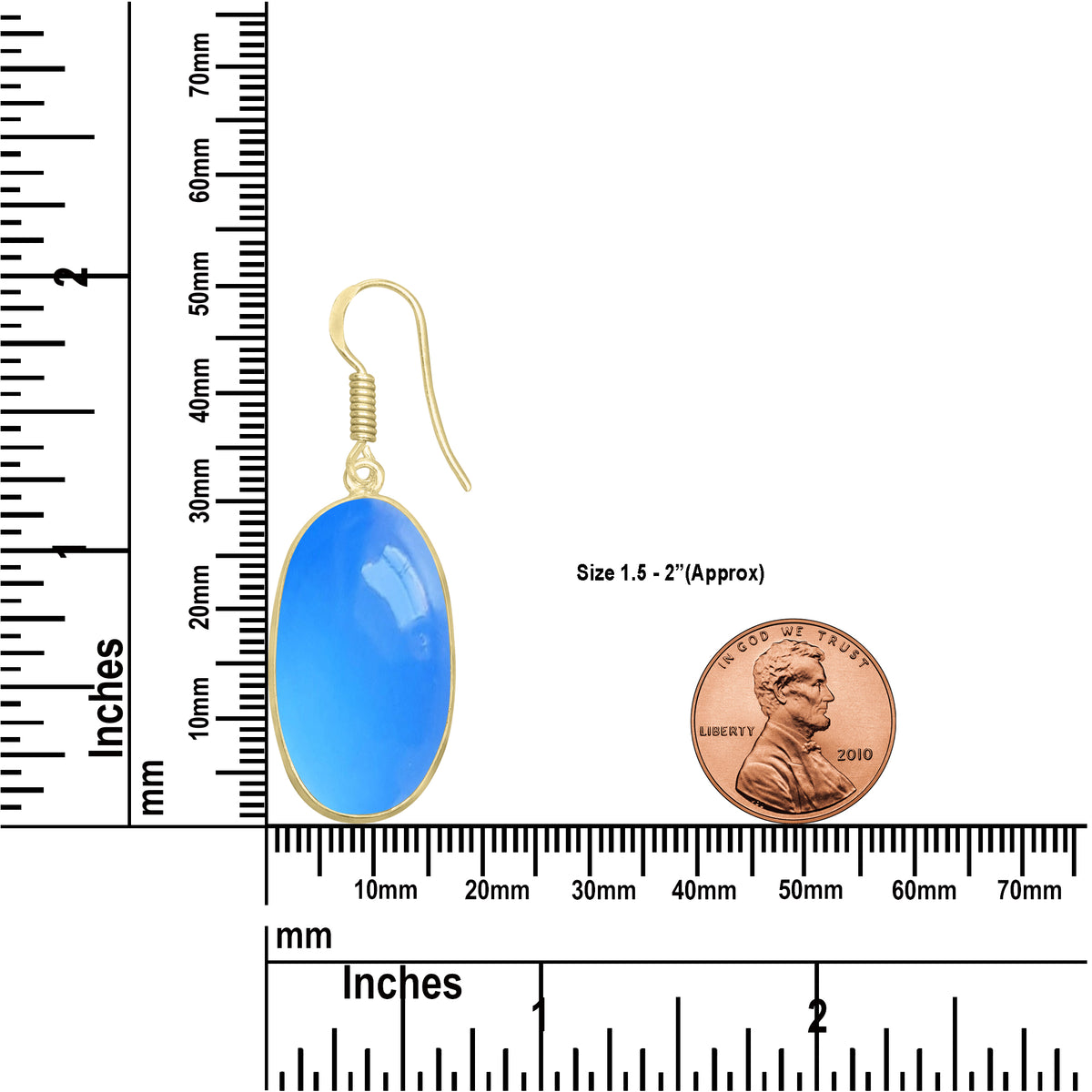 Blue Chalcedony Earrings – 18K Gold-Plated Bezel, Handmade Minimal Design | Made to Order