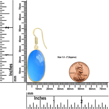 Blue Chalcedony Earrings – 18K Gold-Plated Bezel, Handmade Minimal Design | Made to Order