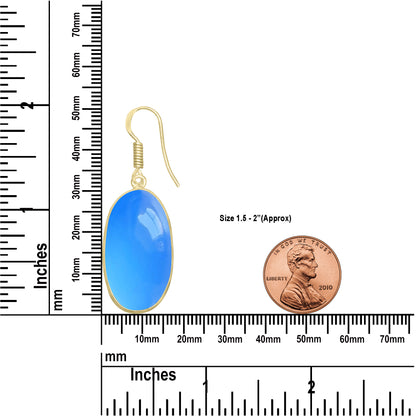 Blue Chalcedony Earrings – 18K Gold-Plated Bezel, Handmade Minimal Design | Made to Order