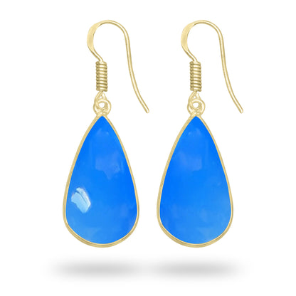 Blue Chalcedony Earrings – 18K Gold-Plated Bezel, Handmade Minimal Design | Made to Order