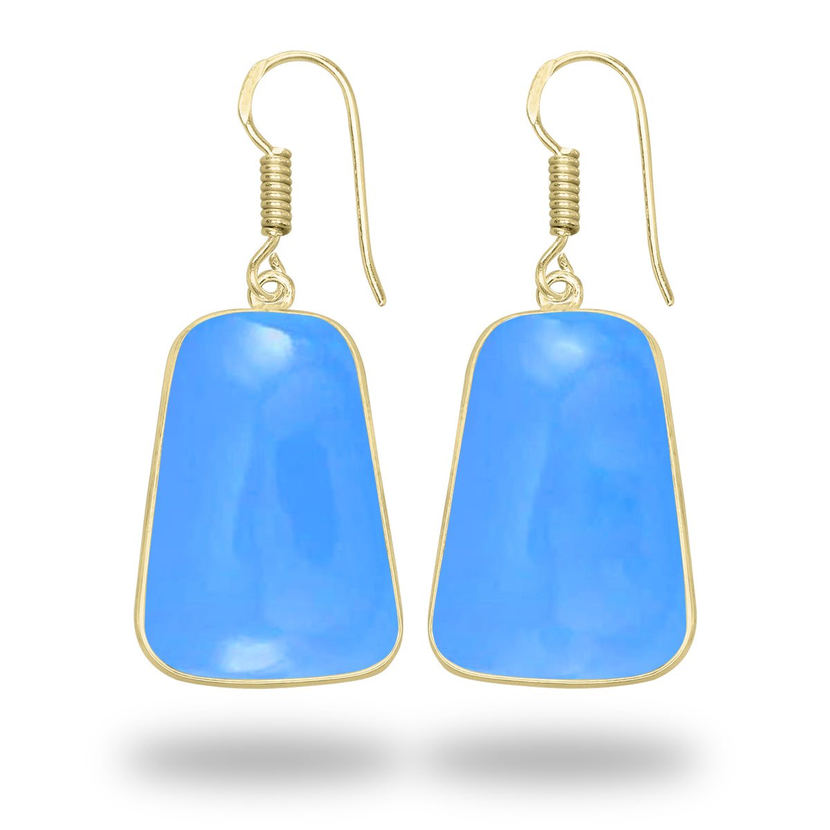 Blue Chalcedony Earrings – 18K Gold-Plated Bezel, Handmade Minimal Design | Made to Order