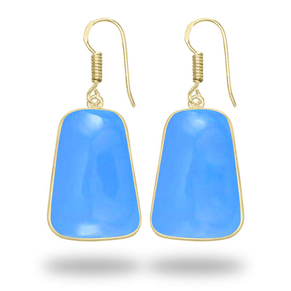 Blue Chalcedony Earrings – 18K Gold-Plated Bezel, Handmade Minimal Design | Made to Order