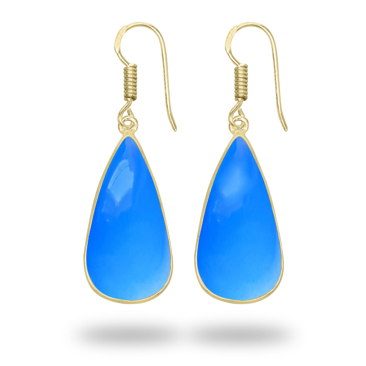 Blue Chalcedony Earrings – 18K Gold-Plated Bezel, Handmade Minimal Design | Made to Order