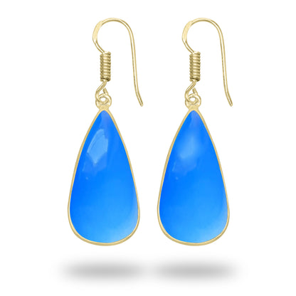 Blue Chalcedony Earrings – 18K Gold-Plated Bezel, Handmade Minimal Design | Made to Order