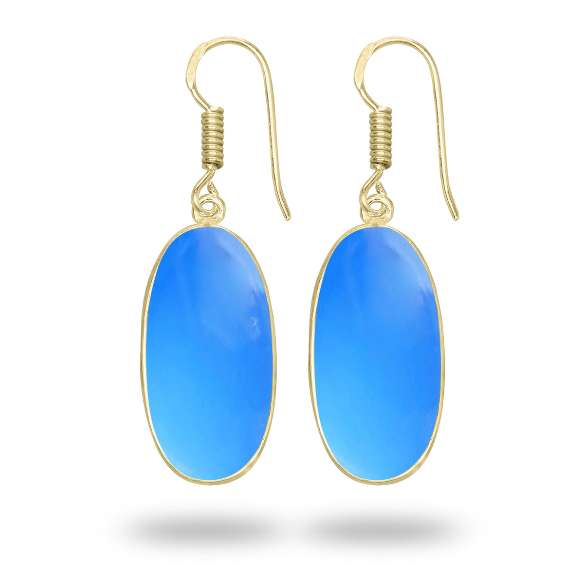Blue Chalcedony Earrings – 18K Gold-Plated Bezel, Handmade Minimal Design | Made to Order