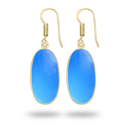 Blue Chalcedony Earrings – 18K Gold-Plated Bezel, Handmade Minimal Design | Made to Order
