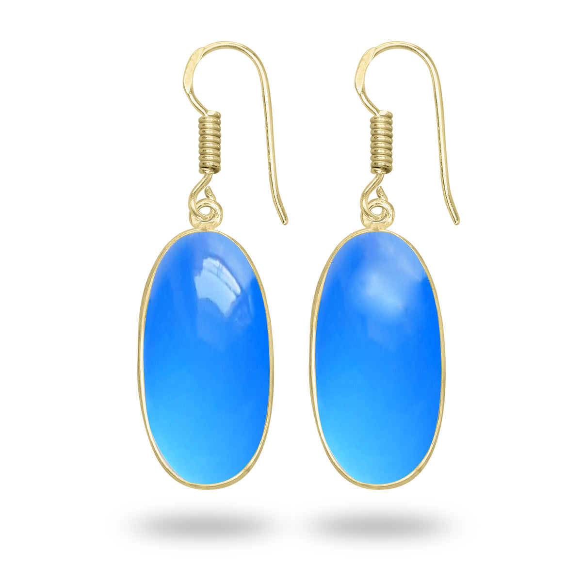 Blue Chalcedony Earrings – 18K Gold-Plated Bezel, Handmade Minimal Design | Made to Order