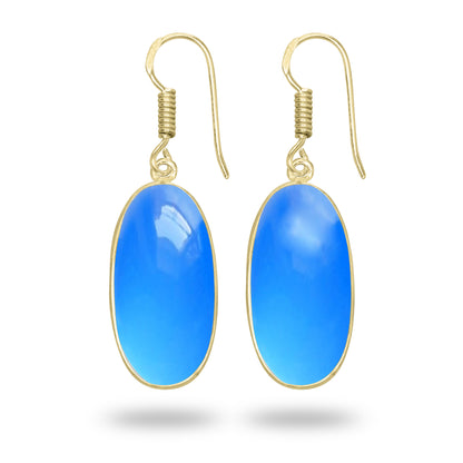Blue Chalcedony Earrings – 18K Gold-Plated Bezel, Handmade Minimal Design | Made to Order