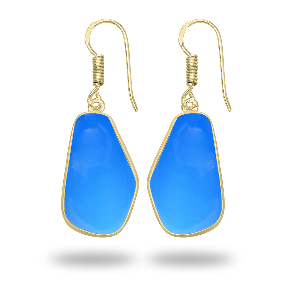 Blue Chalcedony Earrings – 18K Gold-Plated Bezel, Handmade Minimal Design | Made to Order