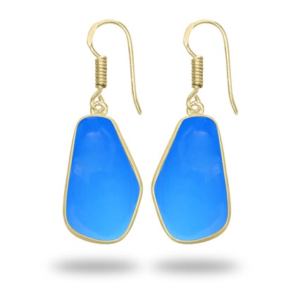 Blue Chalcedony Earrings – 18K Gold-Plated Bezel, Handmade Minimal Design | Made to Order