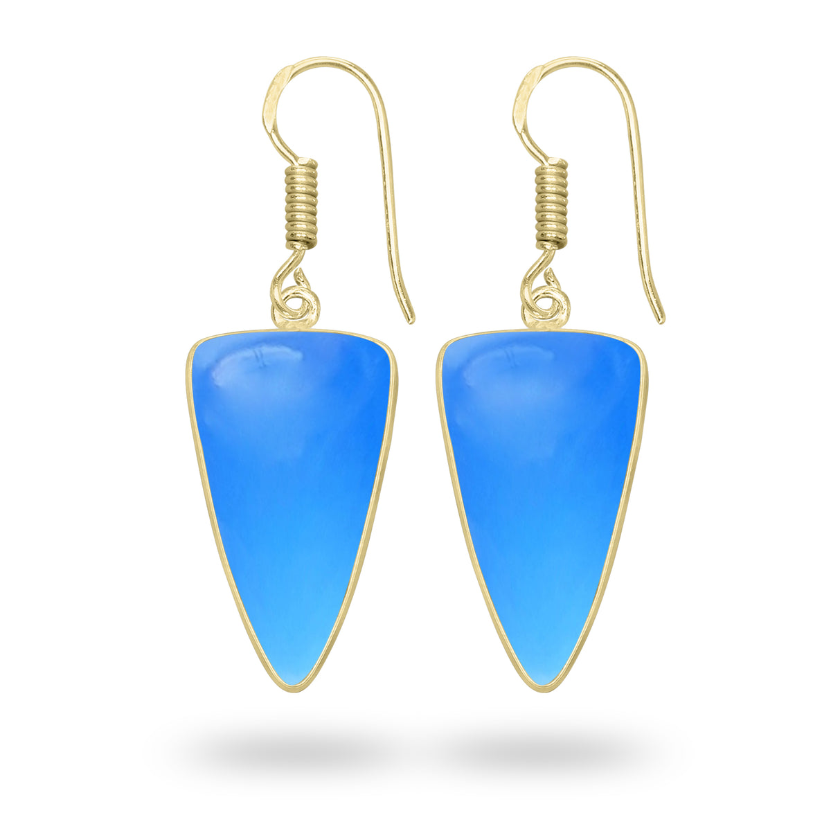 Blue Chalcedony Earrings – 18K Gold-Plated Bezel, Handmade Minimal Design | Made to Order