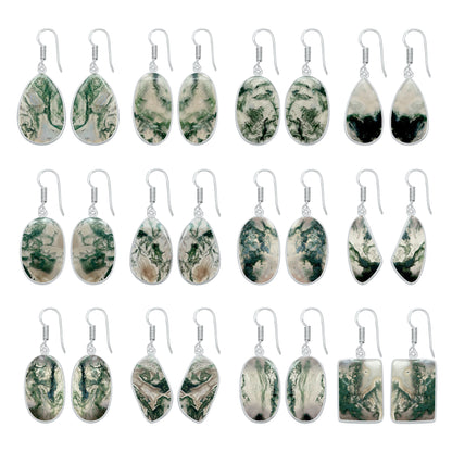 Moss Agate Earrings – Silver-Plated Bezel, Handmade Design | Made to Order