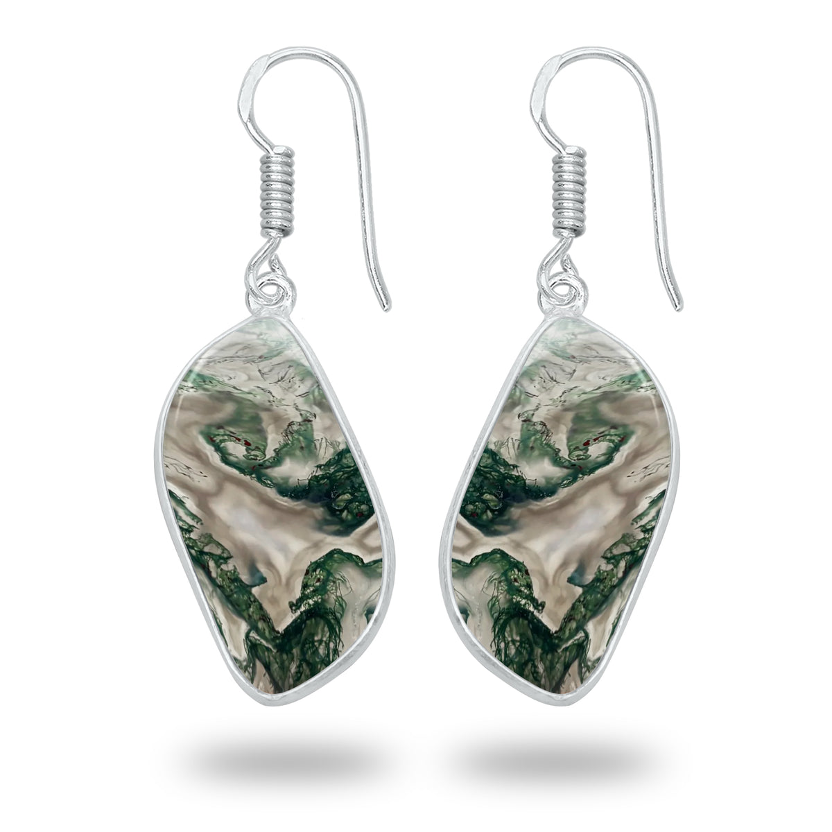 Moss Agate Earrings – Silver-Plated Bezel, Handmade Design | Made to Order