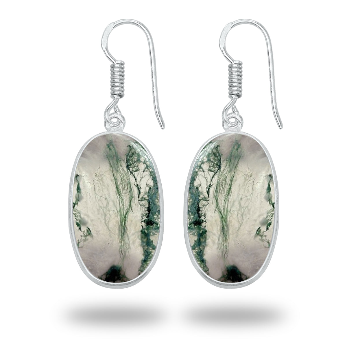 Moss Agate Earrings – Silver-Plated Bezel, Handmade Design | Made to Order