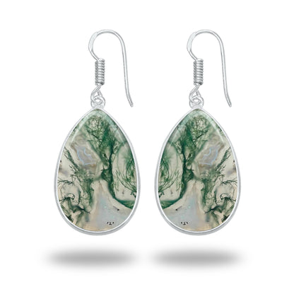 Moss Agate Earrings – Silver-Plated Bezel, Handmade Design | Made to Order