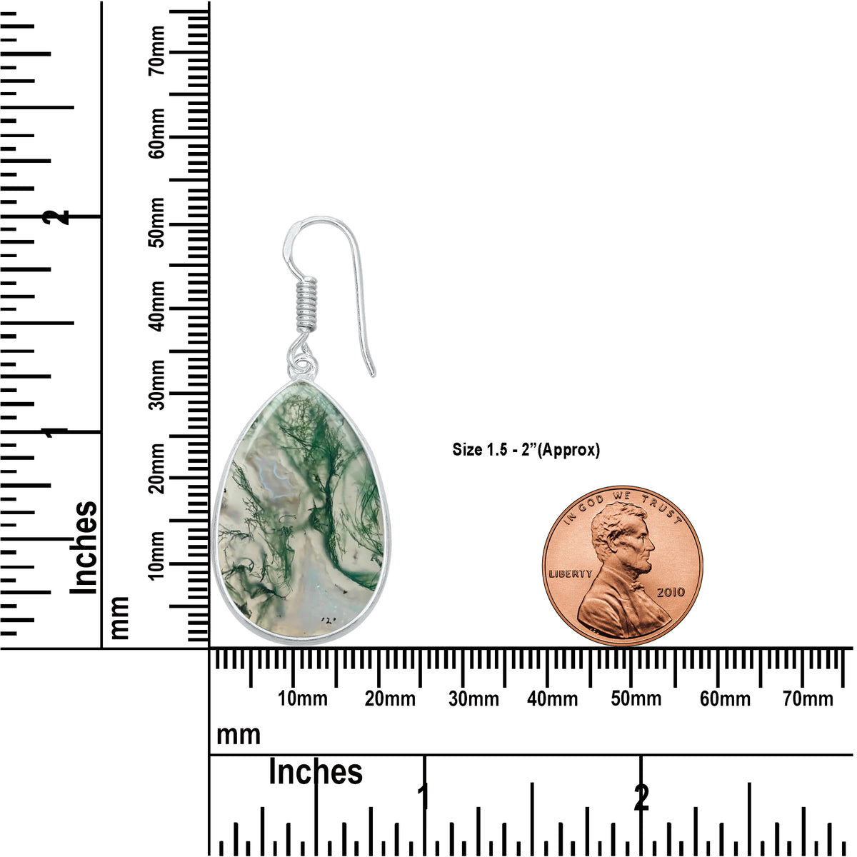 Moss Agate Earrings – Silver-Plated Bezel, Handmade Design | Made to Order