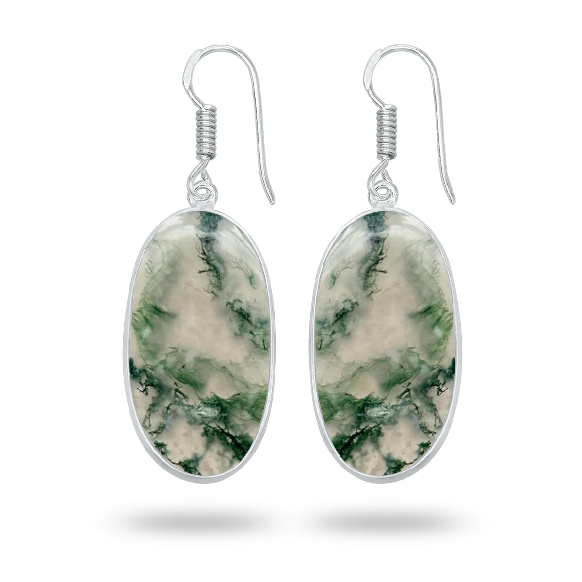 Moss Agate Earrings – Silver-Plated Bezel, Handmade Design | Made to Order