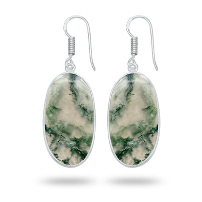 Moss Agate Earrings – Silver-Plated Bezel, Handmade Design | Made to Order