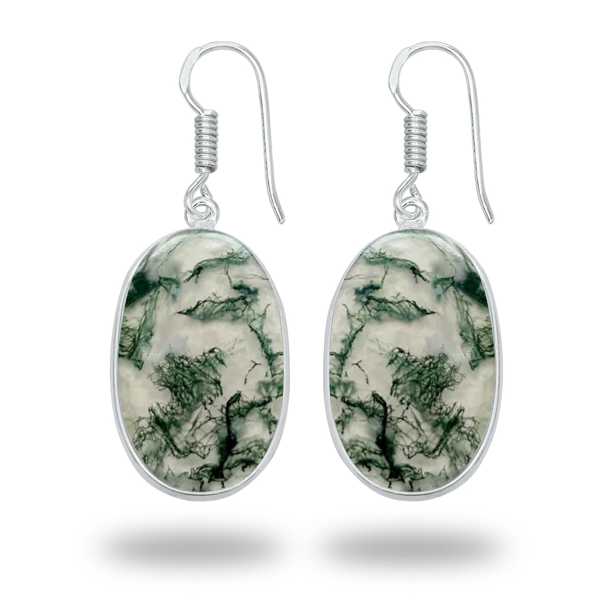 Moss Agate Earrings – Silver-Plated Bezel, Handmade Design | Made to Order