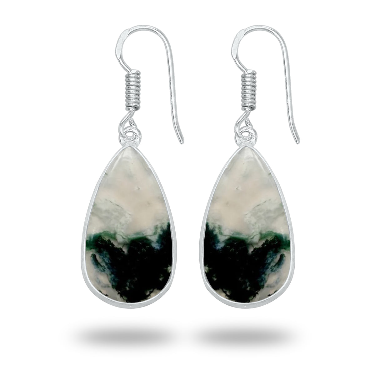 Moss Agate Earrings – Silver-Plated Bezel, Handmade Design | Made to Order