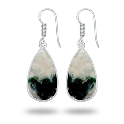 Moss Agate Earrings – Silver-Plated Bezel, Handmade Design | Made to Order