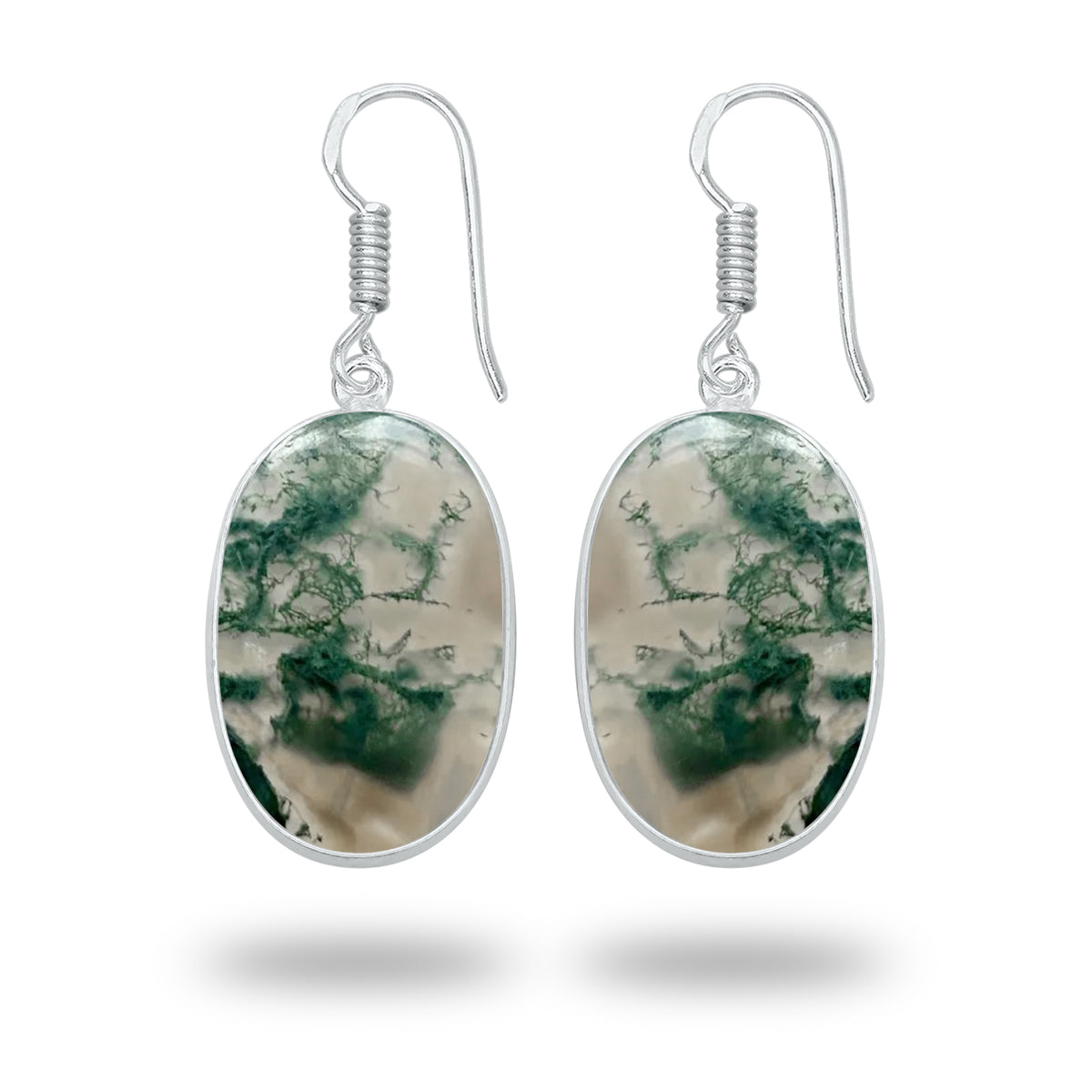 Moss Agate Earrings – Silver-Plated Bezel, Handmade Design | Made to Order