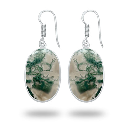 Moss Agate Earrings – Silver-Plated Bezel, Handmade Design | Made to Order