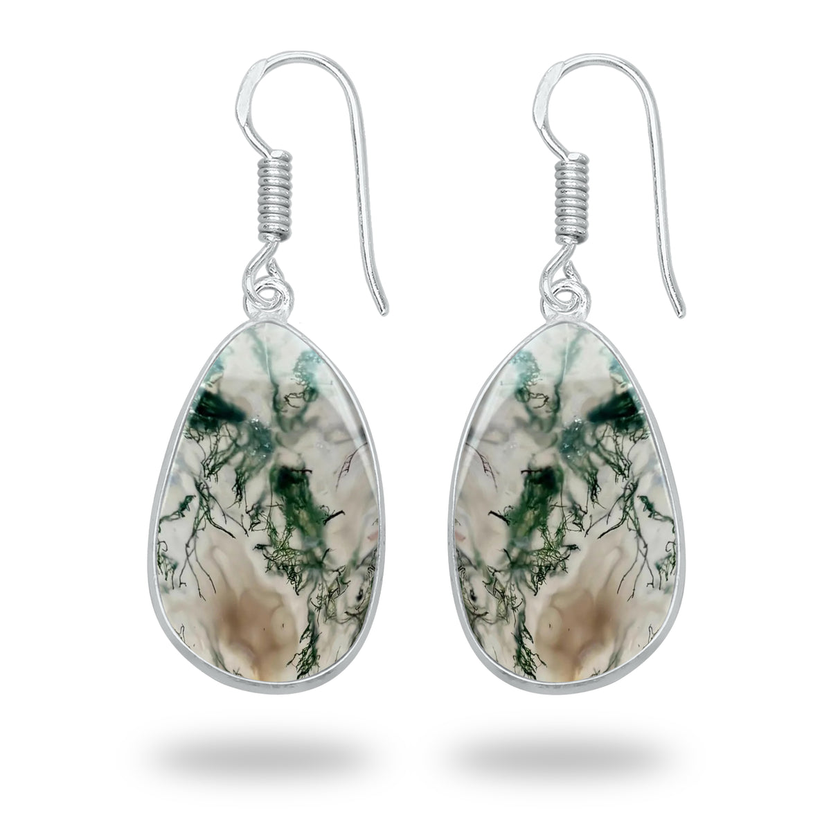 Moss Agate Earrings – Silver-Plated Bezel, Handmade Design | Made to Order