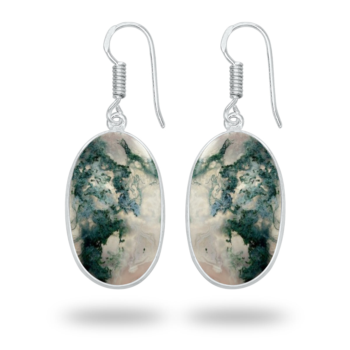 Moss Agate Earrings – Silver-Plated Bezel, Handmade Design | Made to Order