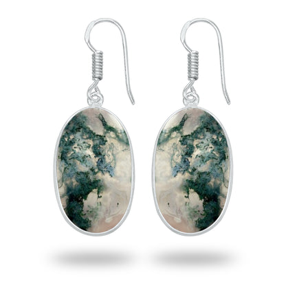 Moss Agate Earrings – Silver-Plated Bezel, Handmade Design | Made to Order