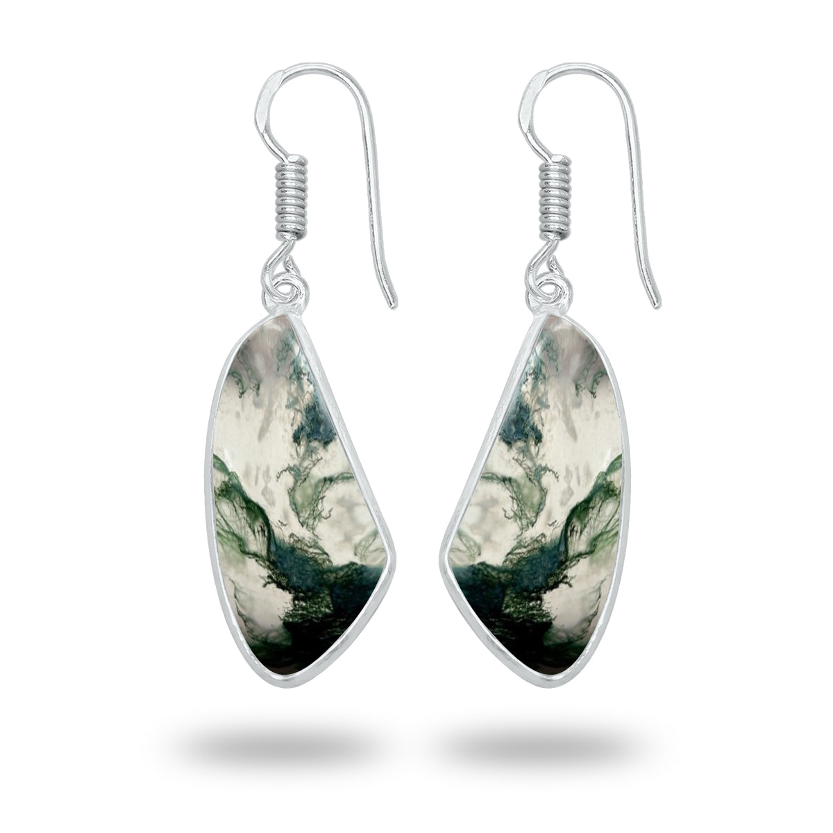 Moss Agate Earrings – Silver-Plated Bezel, Handmade Design | Made to Order