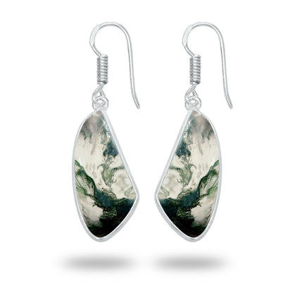 Moss Agate Earrings – Silver-Plated Bezel, Handmade Design | Made to Order
