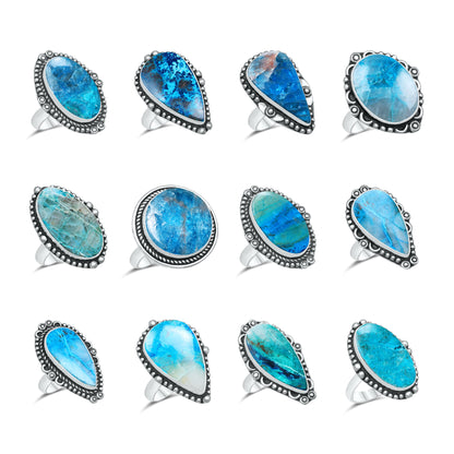 Azurite Chrysocolla Rings – Silver-Plated, Handmade, Ocean Blue (US Sizes 6–10, Non-Adjustable) | Wholesale