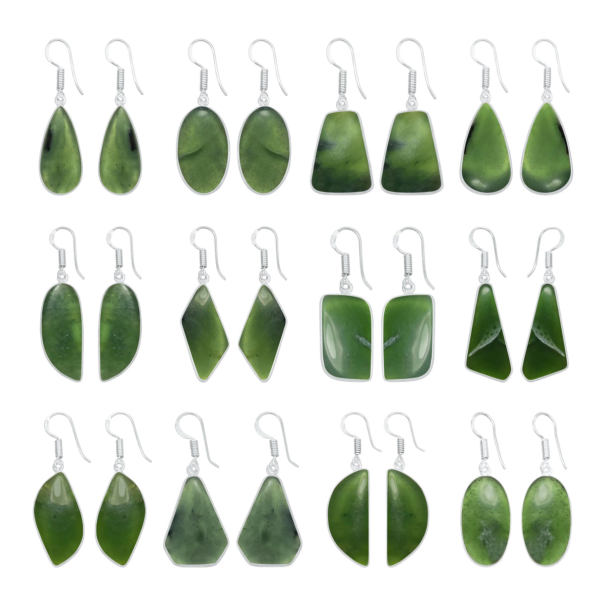 Nephrite Jade Earrings – Silver-Plated Bezel, Handmade Minimal