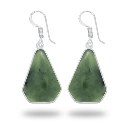 Nephrite Jade Earrings – Silver-Plated Bezel, Handmade Minimal