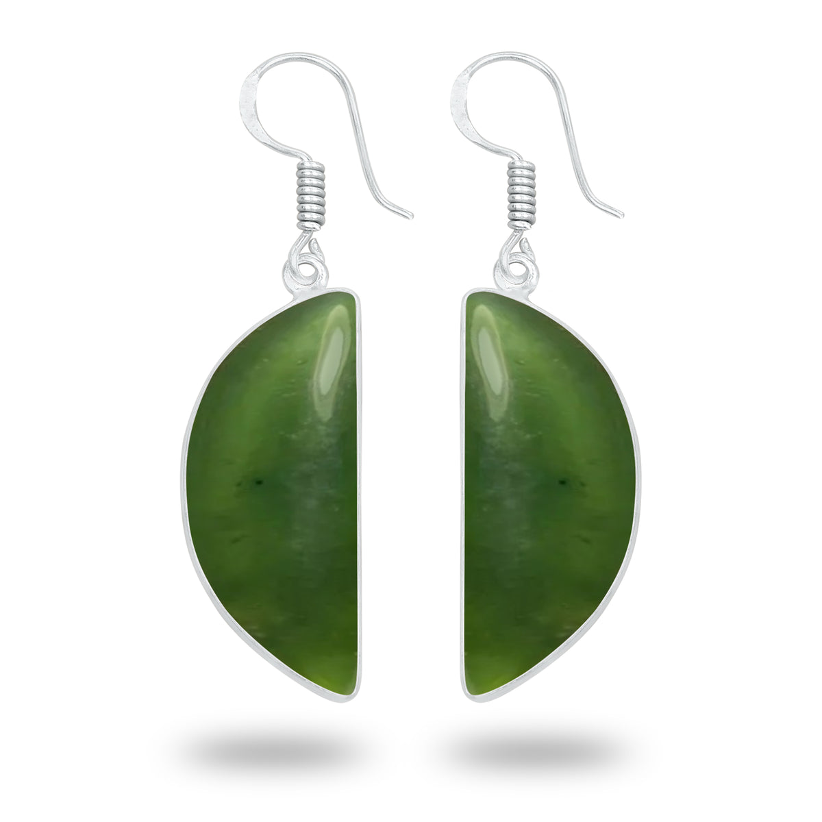 Nephrite Jade Earrings – Silver-Plated Bezel, Handmade Minimal