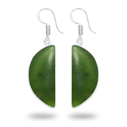 Nephrite Jade Earrings – Silver-Plated Bezel, Handmade Minimal