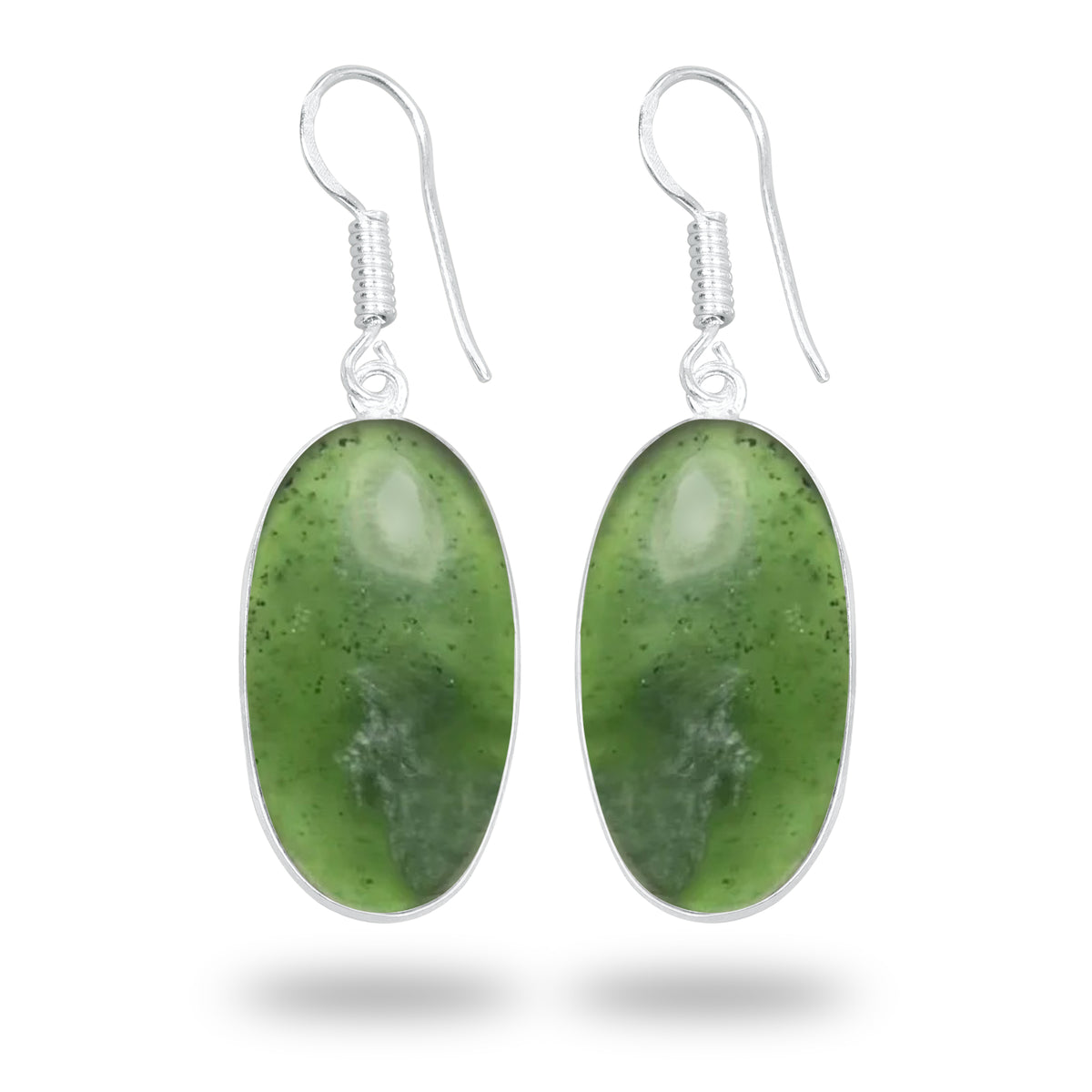 Nephrite Jade Earrings – Silver-Plated Bezel, Handmade Minimal