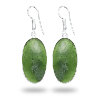 Nephrite Jade Earrings – Silver-Plated Bezel, Handmade Minimal