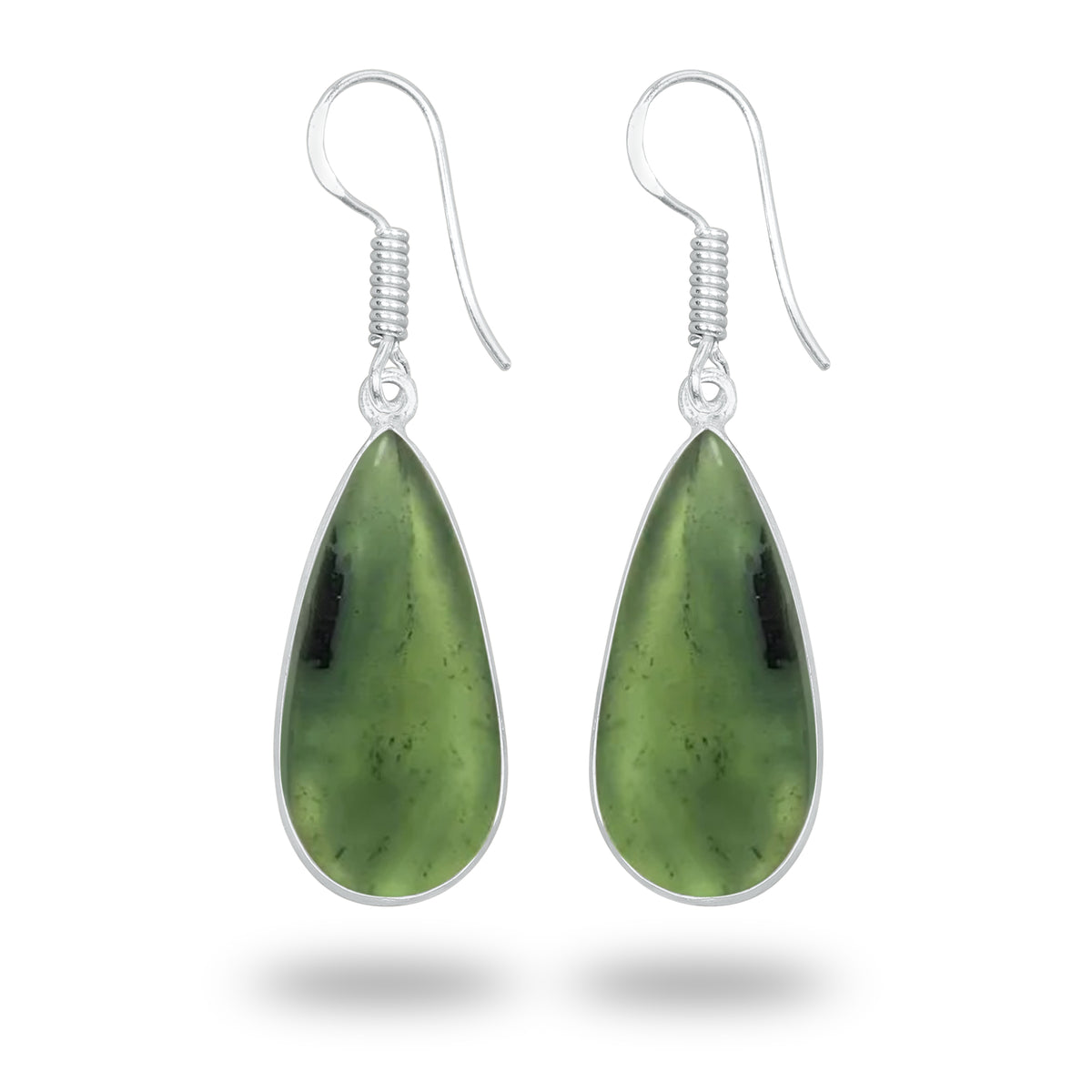 Nephrite Jade Earrings – Silver-Plated Bezel, Handmade Minimal