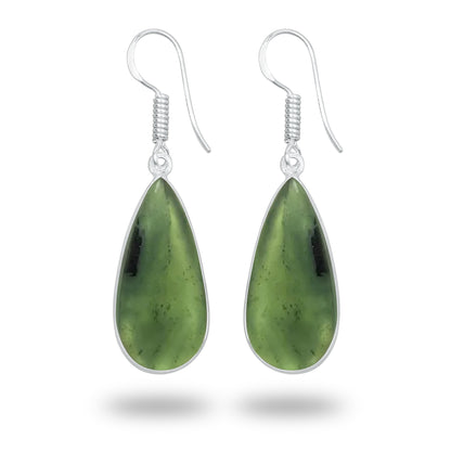 Nephrite Jade Earrings – Silver-Plated Bezel, Handmade Minimal